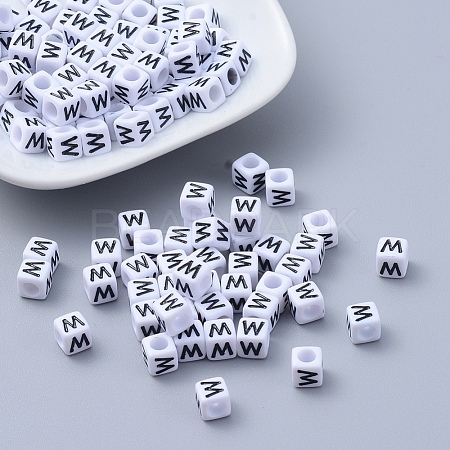 Letter W White Letter Acrylic Cube Beads X-PL37C9308-W-1
