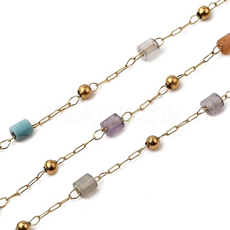 Handmade 304 Stainless Steel Mixed Stone Column Link Chains CHS-L032-18G-1