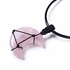 Adjustable Natural Rose Quartz Moon Pendant Necklace NJEW-B086-02G-4