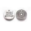 Tibetan Style Alloy Flat Round Carved Word Never Give Up Pendants LS-TIBEP-12585-AS-RS-1