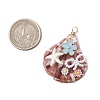 Natural Scallop Shell & Resin Flower & ABS Plastic Imitation Pearl Bowknot Pendants PALLOY-JF03891-2