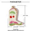 304 Stainless Steel & Cherry Print Cowboy Boot Porcelain Pendants with Gold Trim STAS-OY006-49G-01-2