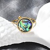 Flat Round 304 Stainless Steel Paua Shell Cuff Rings for Women X-RJEW-G346-10G-01-2