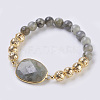 Electroplated Natural Lava Rock and Natural Frosted Amazonite Stretch Bracelets BJEW-P078-01D-1