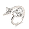 Clear Cubic Zirconia Heart Virgin Mary with Butterfly Open Cuff Ring RJEW-E064-05P-1