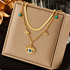 304 Stainless Steel & Synthetic Turquoise Pendant Double Layer Necklaces for Women FS-WG34384-02-1