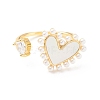 Clear Cubic Zirconia Heart Open Cuff Ring with Shell RJEW-P204-02G-2