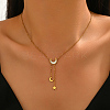 Stainless Steel & Natural White Shell Moon Star Pendant Y-Shaped Tassel Necklaces for Women PP3147-1