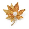 ABS Plastic Imitation Pearl Maple Leaf Brooch Pin JEWB-Q030-13G-1
