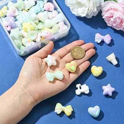 60Pcs 6 Styles UV Plating Acrylic Beads MACR-YW0003-71-1