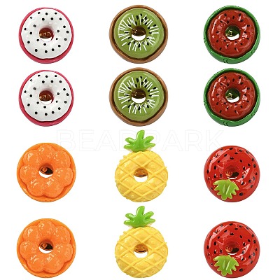 12Pcs 6 Styles Fruit Doughnut Resin Brooches JEWB-CJ0003-08-1