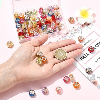60Pcs 12 Colors Transparent Resin Rondelle European Beads RESI-YW0006-15-1