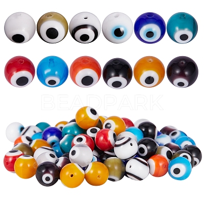 120Pcs 12 Colors Handmade Evil Eye Lampwork Round Bead Strands LAMP-SZ0001-11-1