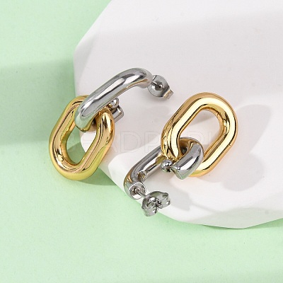304 Stainless Steel Two Tone Oval Dangle Stud Earrings EJEW-L304-04GP-1