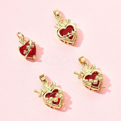 4Pcs 4 Styles Brass & Glass Pendants KK-FS0001-83-1