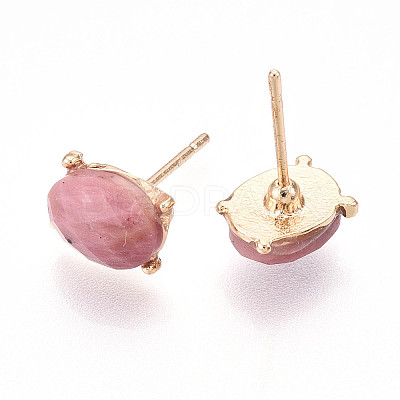 Natural Rhodonite Stud Earrings EJEW-N057-01G-1