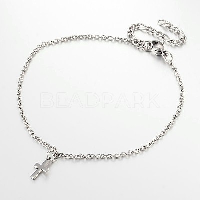Tarnish Resistant Cross Stainless Steel Anklets AJEW-AN00104-01-1