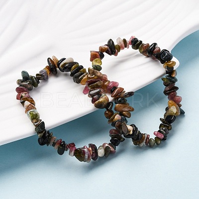Unisex Chip Natural Multicolor Tourmaline Beaded Stretch Bracelets BJEW-S143-43-1