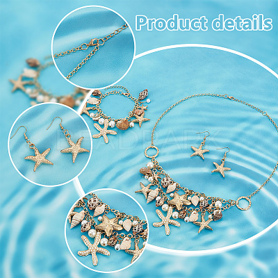 Natural Shell & Starfish Beach Jewelry Set SJEW-PH0001-14-1