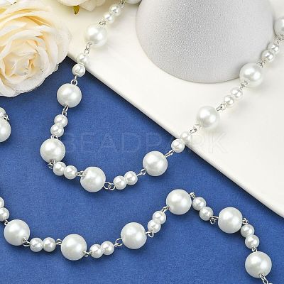 Handmade Round Glass Pearl Beads Chains for Necklaces Bracelets Making AJEW-JB00055-01-1