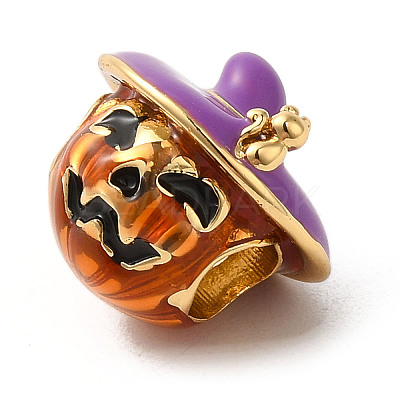 Halloween Brass Enamel European Beads KK-A203-04B-G-1