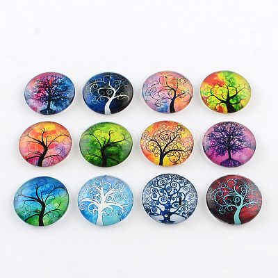 Half Round/Dome Tree Pattern Glass Flatback Cabochons for DIY Projects GGLA-Q037-25mm-M28-1