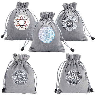 5Pcs 5 Style Star/Moon/Wheel of Life/Flower Pattern Tarot Card Storage Bag TP-CN0001-04-1
