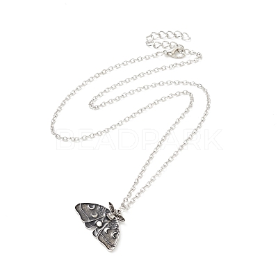 Alloy Moon Phase Moth Pendant Necklace NJEW-G056-04AS-1