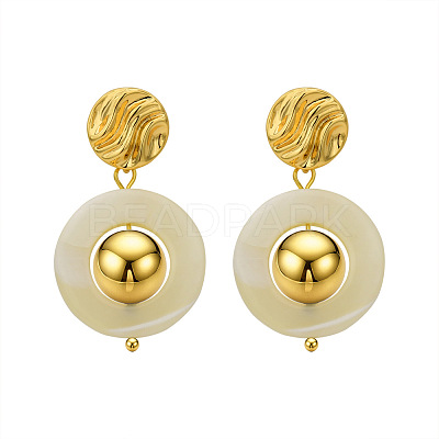 Brass and Shell Stud Dangle Earrings for Women FS-WG0512D-01-1