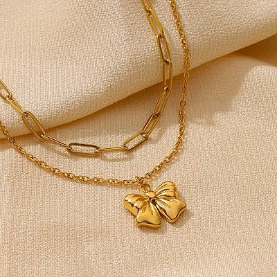 304 Stainless Steel Bowknot Pendant Necklaces LS-NJEW-L182-001G-07-1
