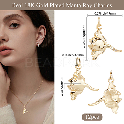 12Pcs Manta Ray Brass Pendants KK-BBC0019-77-1