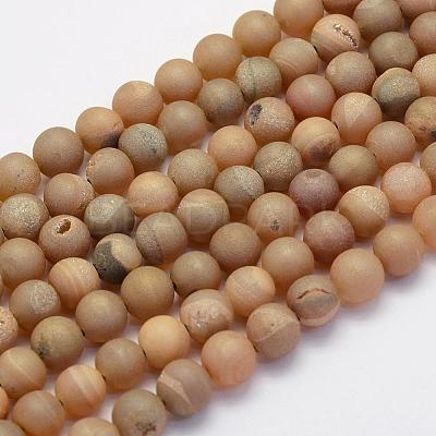 Electroplate Natural Druzy Agate Beads Strands G-G708-6mm-05-1