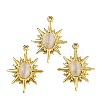 304 Stainless Steel Cat Eye Pendants STAS-L302-11G-1