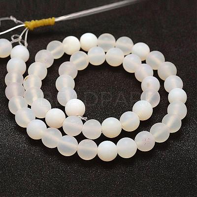Frosted Natural White Agate Beads Strands G-F377-8mm-1