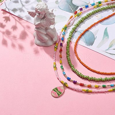 4Pcs 4 Style Glass Seed Imitatin Pearl Beaded Necklaces Set NJEW-JN04012-1
