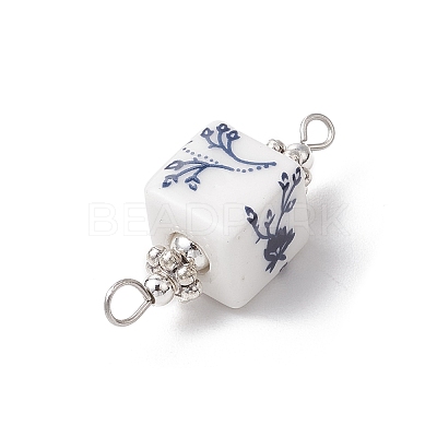 Handmade Flower Printed Porcelain Cube Links PALLOY-JF03965-02-1