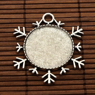 25x4mm Dome Transparent Glass Cabochons and Christmas Ornaments Antique Silver Alloy Snowflake Pendant Cabochon Settings DIY DIY-X0181-AS-1