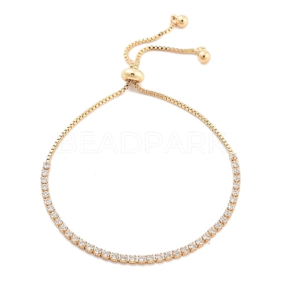 Brass Pave Clear Cubic Zirconia Flat Round Box Chain Slider Bracelets BJEW-B094-12A-G-1