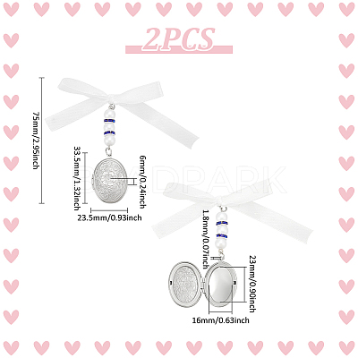 2Pcs 316 Stainless Steel Locket Oval Wedding Bouquet Pendants Decorations HJEW-UN00042-1