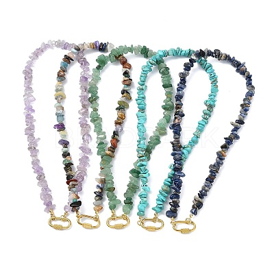 Natural & Synthetic Mixed Gemstone Chip Beaded Necklaces NJEW-JN06275-1