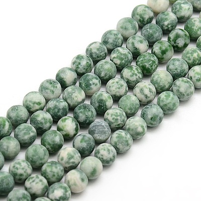 Frosted Natural Green Spot Jasper Round Bead Strands X-G-M064-6mm-10-1