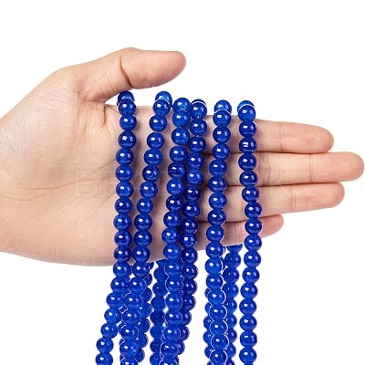 Spray Painted Blue Crackle Glass Round Beads Strands X-CCG-Q001-8mm-14-1