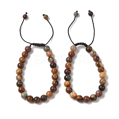 8mm Round Natural Polychrome Jasper/Picasso Stone/Picasso Jasper Braided Bead Bracelets BJEW-C067-01B-19-1