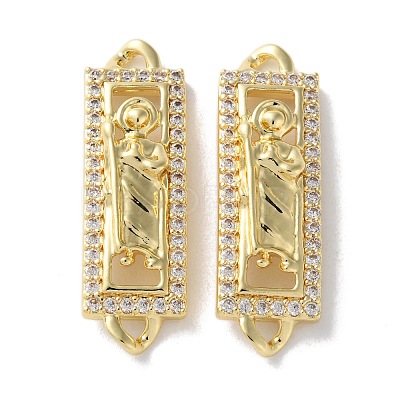 Rack Plating Brass Clear Cubic Zirconia Saint Connector Charms KK-C084-36B-G-1