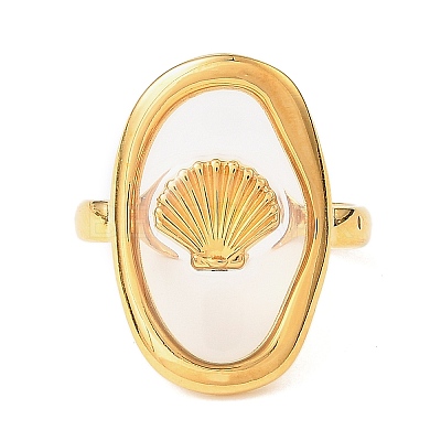Oval with Shell Shape Resin Finger Rings STAS-Z101-07G-01-1