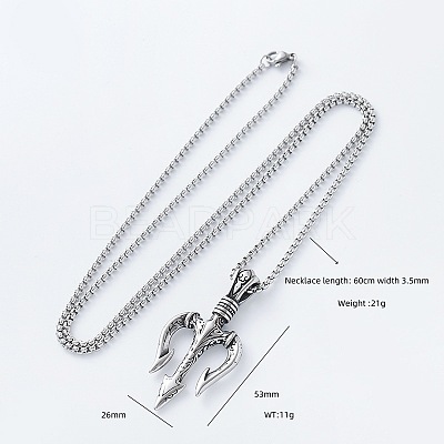 Viking Three Fork Pendant 304 Stainless Steel Men's Necklaces IA5597-1