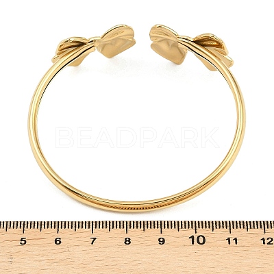 304 Stainless Steel Bowknot Cuff Bangles for Women BJEW-A154-03G-1