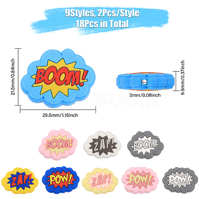 18Pcs 9 Style Cloud with Word Food Grade Eco-Friendly Silicone Focal Beads SIL-CA0002-76-1