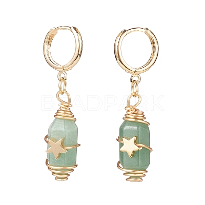 Gemstone Bullet with Star Dangle Hoop Earrings EJEW-JE05003-1