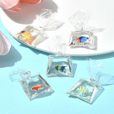 5Pcs 5 Colors Resin Pendants with Iron Jump Ring RESI-FS0001-70-1